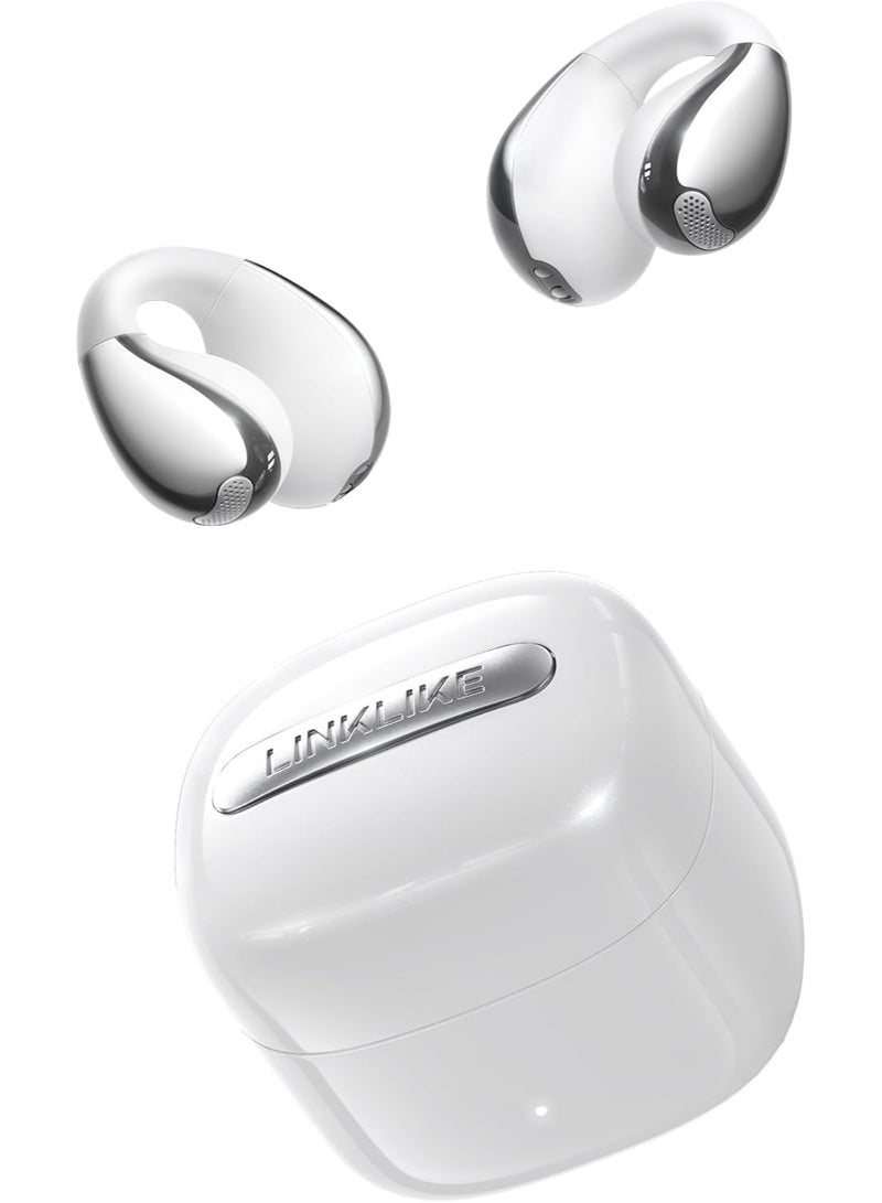 Linklike RingStar Air Open-Ear Wireless Headphones, Dual Device Connectivity, AI Noise-Cancelling Mic, 50+ Hrs Playtime, Quick Charge, All-Day Comfort Fit Earbuds for iOS/Android - White - Image 1